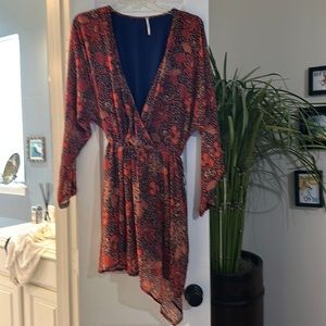 Free People red & blue dress, lined , ties on side